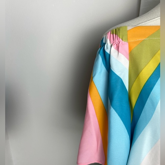 Trina Turk Loveable Off the Shoulder Multicolor Bright Striped Summer Top Small - Picture 7 of 15